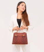 Load image into Gallery viewer, Brown crocodile cross-body bag with top-handle
